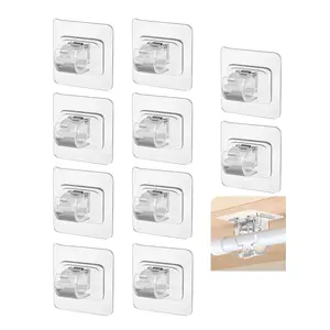 10PCS Nail Free Adjustable Curtain Rod Clip Brackets Self Adhesive Holder Hooks