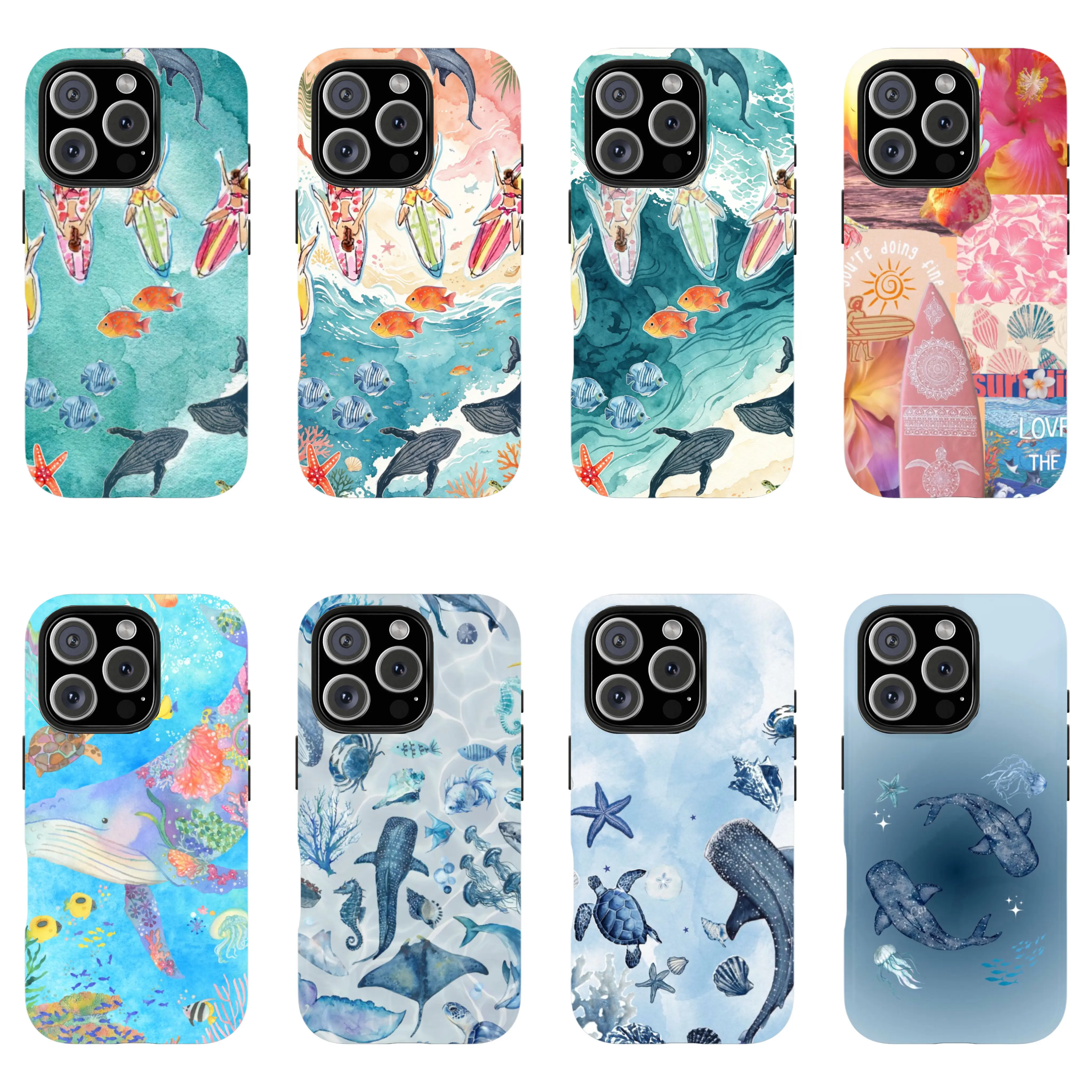 This ocean-themed surfing dual-layer protective case is a durable 2-in-1 device suitable for iPhone 17/16/15/14/13/12/11 Pro Max/Plus/Pro and Samsung Galaxy S25/S24/S23 Ultra series. It features a simple and stylish design.