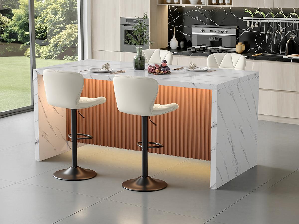 67" Kitchen Island Table with Faux Marble Top, Counter Height Dining Table for Kitchen, Modern Island Table with Fluted Base,