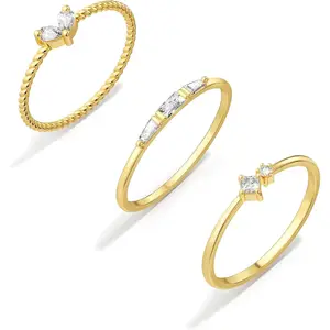 NECOCY Non Tarnish 3PCS Thumb Rings Set - Dainty Thin Stackable CZ Ring Sets for Women Trendy Jewelry Gifts Size 5-10 for Valentine's Day