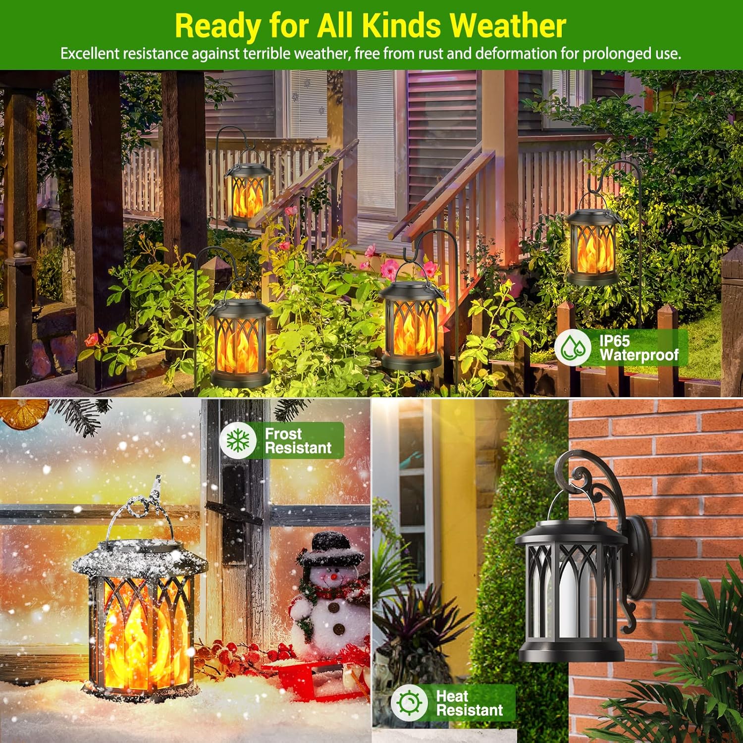 Solar Lights Lantern Hanging Flickering Flames Solar Outdoor Lights IP65 Outdoor Waterproof for Yard Garden Decor