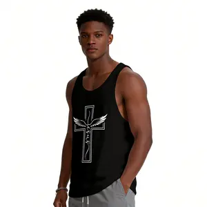 Men's Jesus Cross Wings Tank Top | Christian Faith Sleeveless Shirt for Religious Streetwear, Gym Workout Summer Casual Athletic Training Apparel