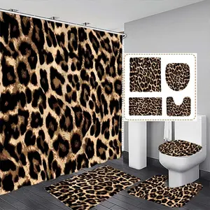 Leopard Print Shower Curtain Set with 12 Hooks, Modern Bathroom Divider, No-Drill Installation, Multi-Purpose Bath Decor Gift