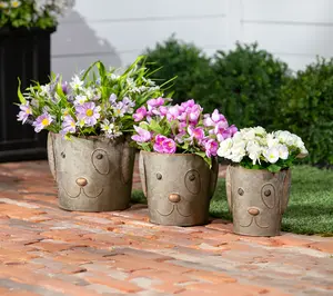 Plow & Hearth Set of 3 Metal Dog Bucket Planters Plow & Hearth Set of 3 Metal Dog Bucket Planters