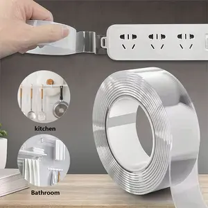 Ultra-strong Double Sided Adhesive,Nano Tape  Transparent Reusable Waterproof Tapes Heat Resistance Bathroom Home Decoration-16.4FT