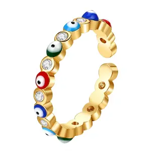 OIDEA Evil Eye Ring for Women, Adjustable Open Stackable Rhinestone Diamond Evil Eye Rings, Gold Tone Dainty Rings for Teen Girls Jewelry Gift