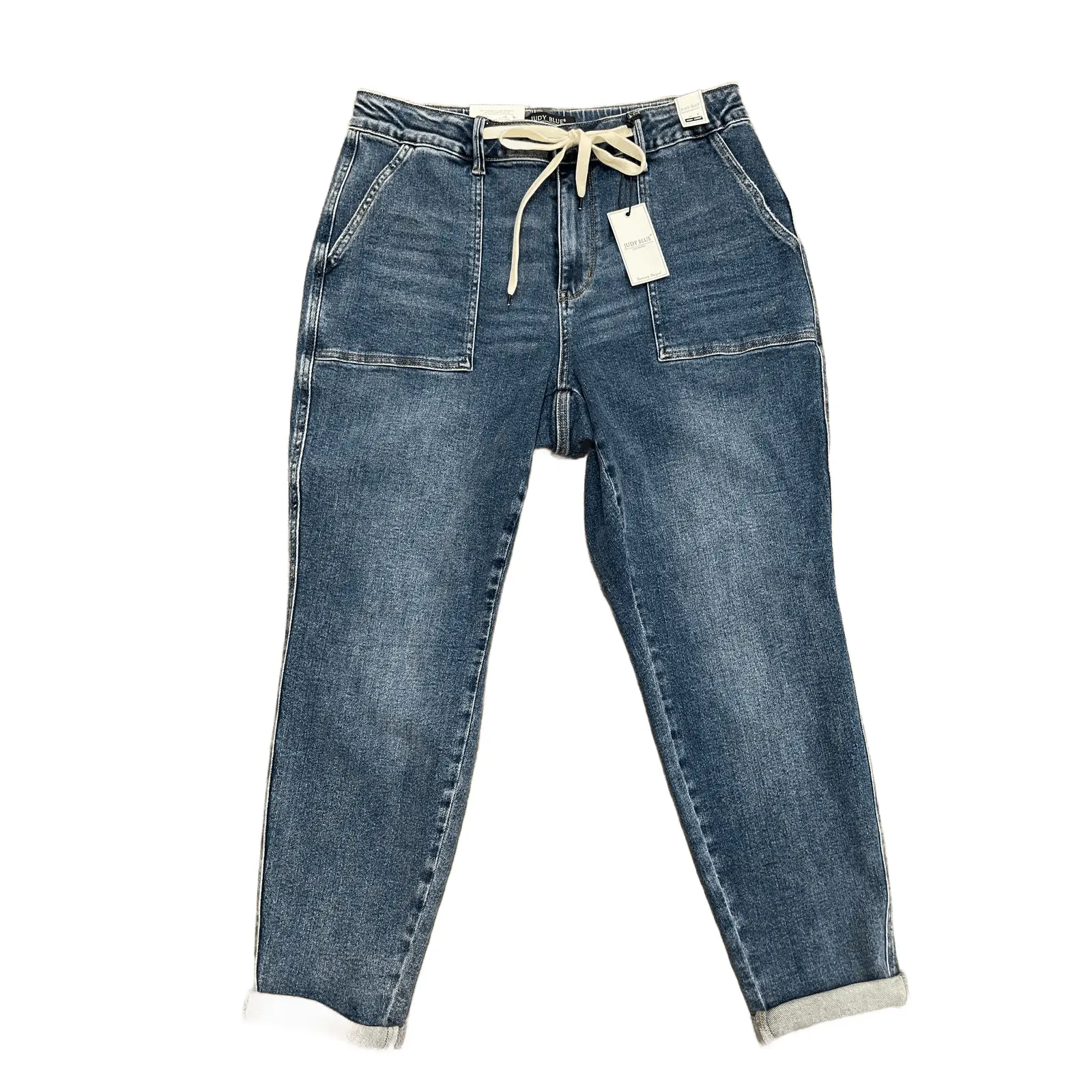 Judy Blue High Waist Elastic Drawstring Cuffed Jogger Denim Jeans
