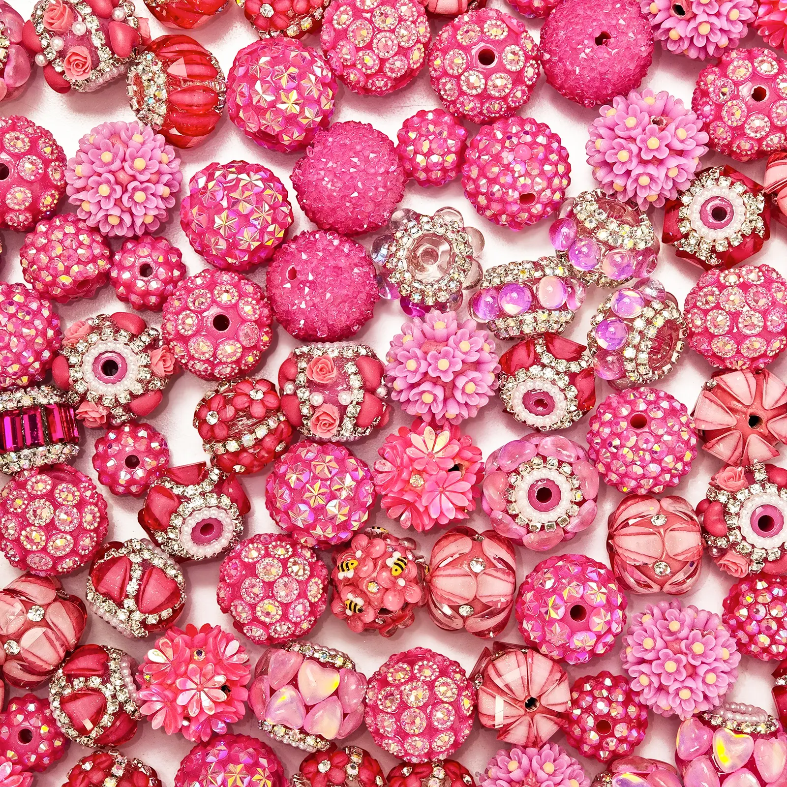 10Pcs Rose Red Tone Sparkling Rhinestone Resin Large Hole Beads, Random Mixed Styles. Perfect for DIY Decorative Pens, Beading, and Handmade Crafts. Ideal for Christmas, Spring Gal Pals Gatherings, and Romantic Valentine's Day Craft Supplies.