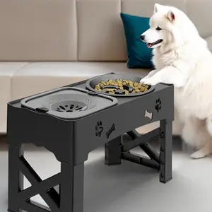 Elevated Slow Feeder Dog Bowl - 2-in-1 Raised Stand with Anti-Spill, No Shaking Water Bowl, Non-Skid, 4 Height Adjustable for Optimal Feeding Experience, Pet Supplies