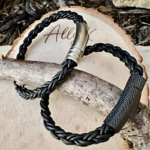 Braided Leather Bracelet • 6mm Black Bolo Leather • Stainless Steel Bayonet Clasp