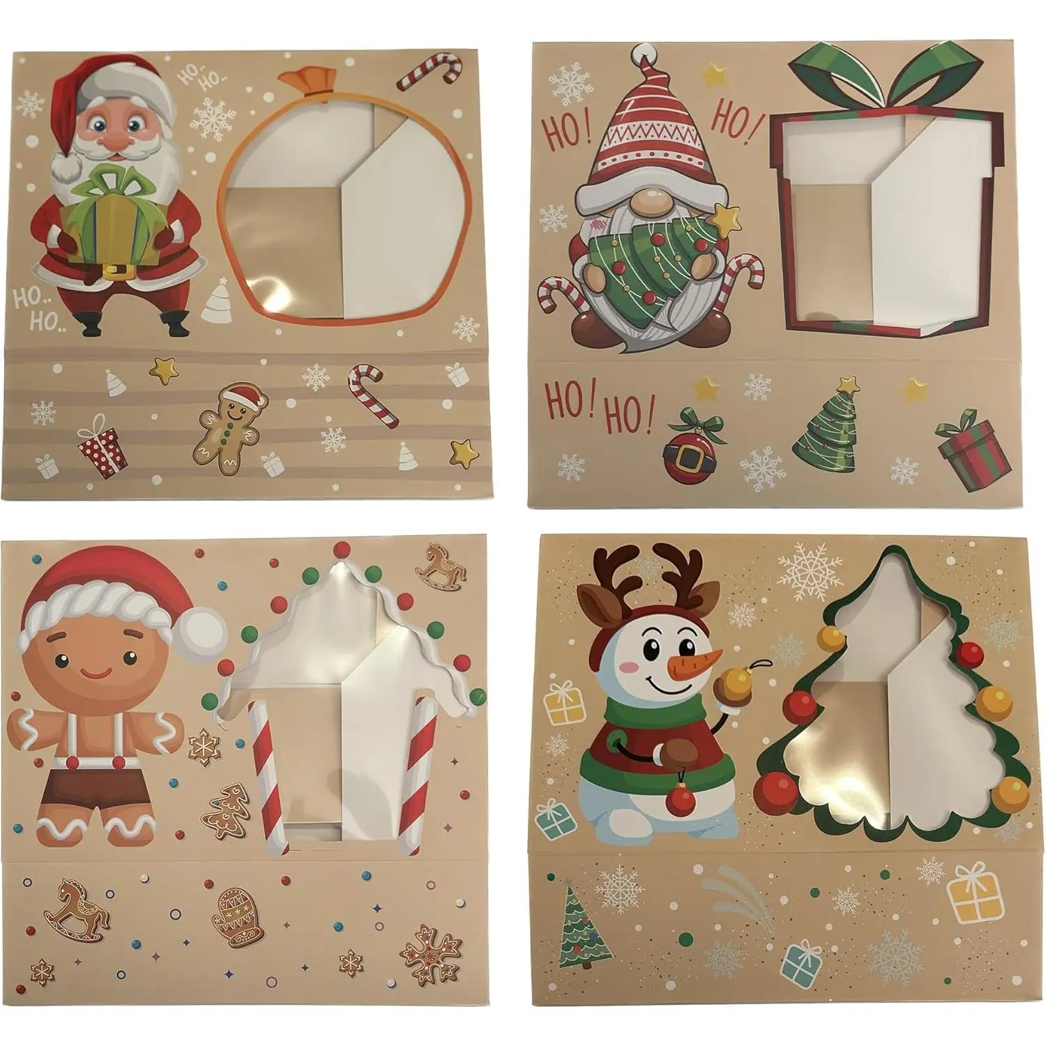 Christmas Cookie Boxes, Bulk 24 Variety Pack, Holiday Pastries Boxes, Bakery XMAS Treat Boxes, Candy and Cookie Boxes for Gift Giving, Winter Packaging Containers