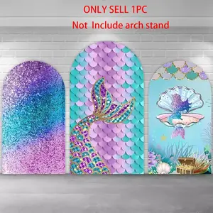 Under The Sea Little Mermaid Theme Arch Covers Stretchy Backdrop, Mermaid Tail Glitter Design, Perfect for Princess Girls Baby Shower, Birthday Party Chiara Photography Backgrounds