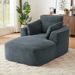 45.3" W Oversized Chaise Lounge Sofa, Corduroy Upholstered Sleeper Chair-Bed, Modern Lazy Floor Compressed Sofa-Couch w/Movable Cushion & Pillow for Apartment,No Assembly Needed, Grey Blue