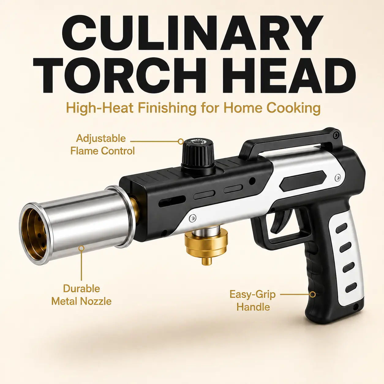 Heavy Duty Multi Functional Butane Torch Gun - Adjustable Flame, Stainless Steel Portable Gas Torch for Caramelizing Kitchen Tasks, BBQ, Camping