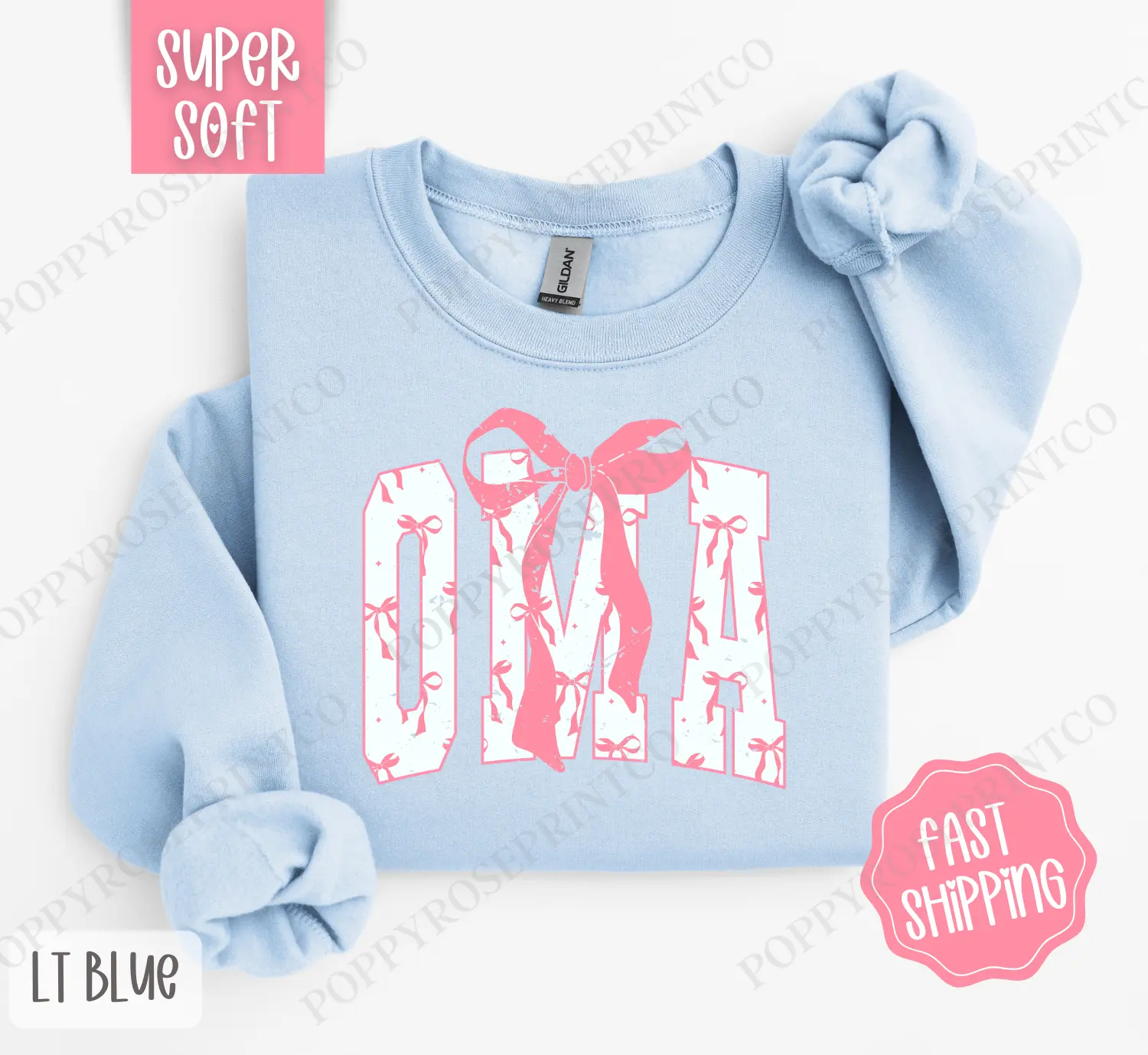 Pink Oma Bow Sweatshirt, Women's Crewneck, Cute Women's Sweater