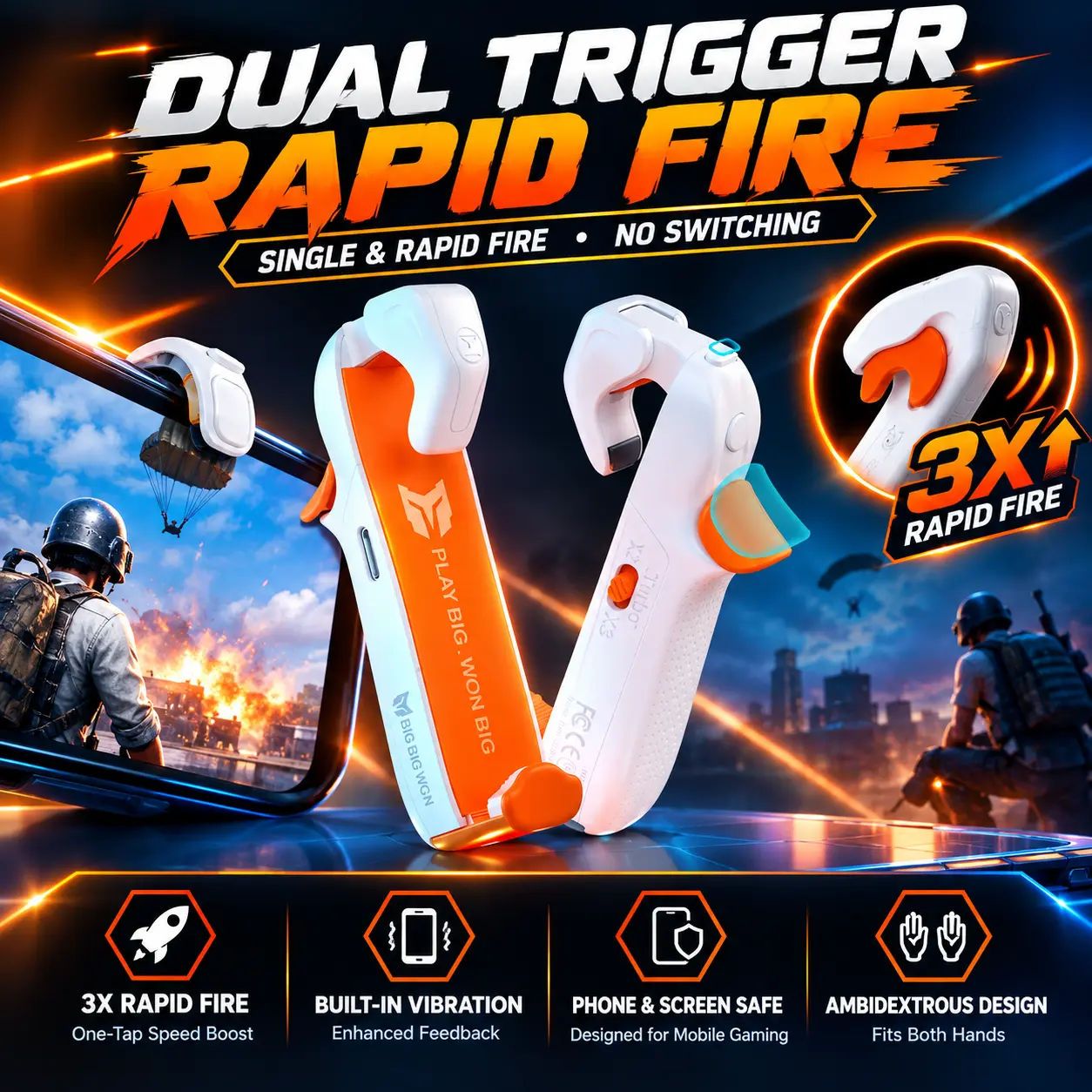 BIGBIG WON Mobile Gaming Triggers, Mobile Game Controllers Plug and Play for iOS and Android Phone 4.7-6.5 inches Game Trigger for PUBG/Fortnite/COD White