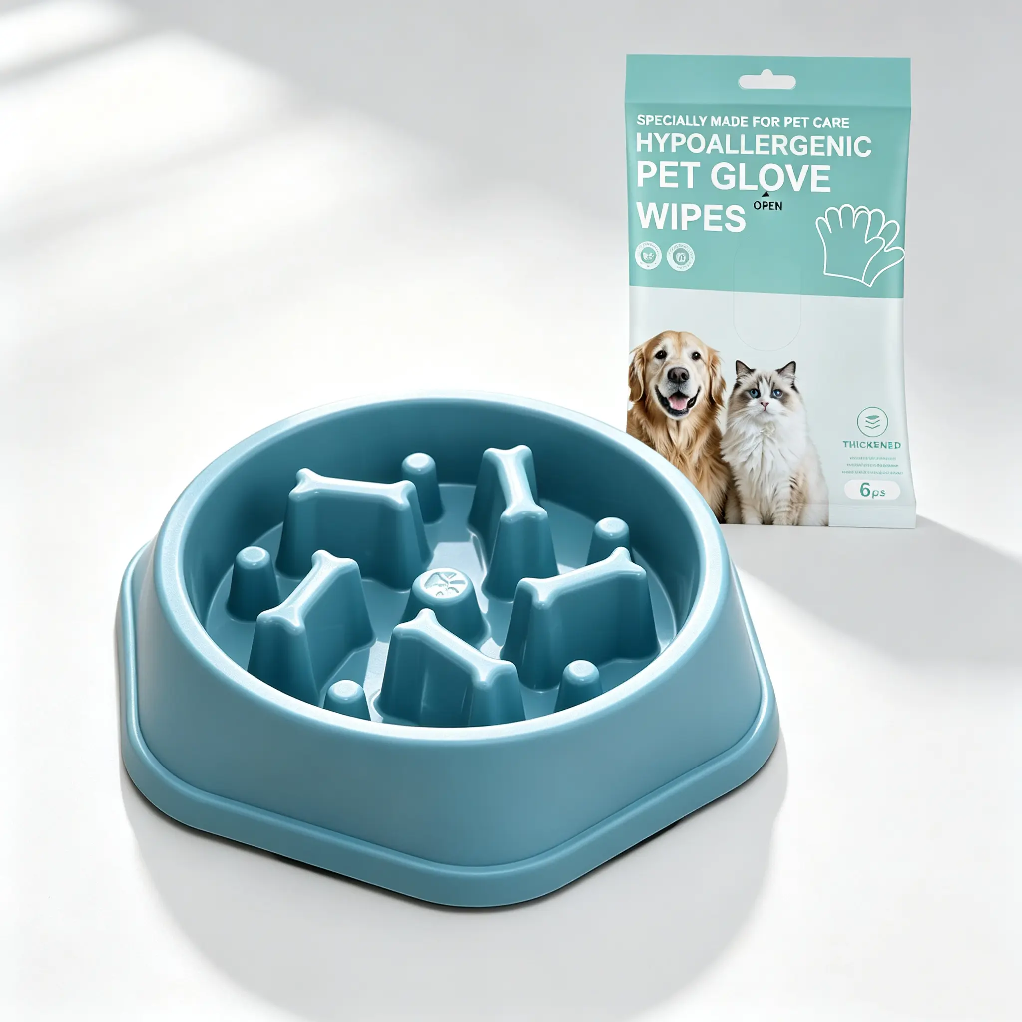 Pet slow feeder bowl & cleaning glove set, dog slow feeder bowl, dog massage cleaning gloves，  dogtrainer eatting bowl