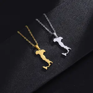 Stainless steel Italy map pendant necklace ethnic style female niche design light luxury sweater chain jewelry