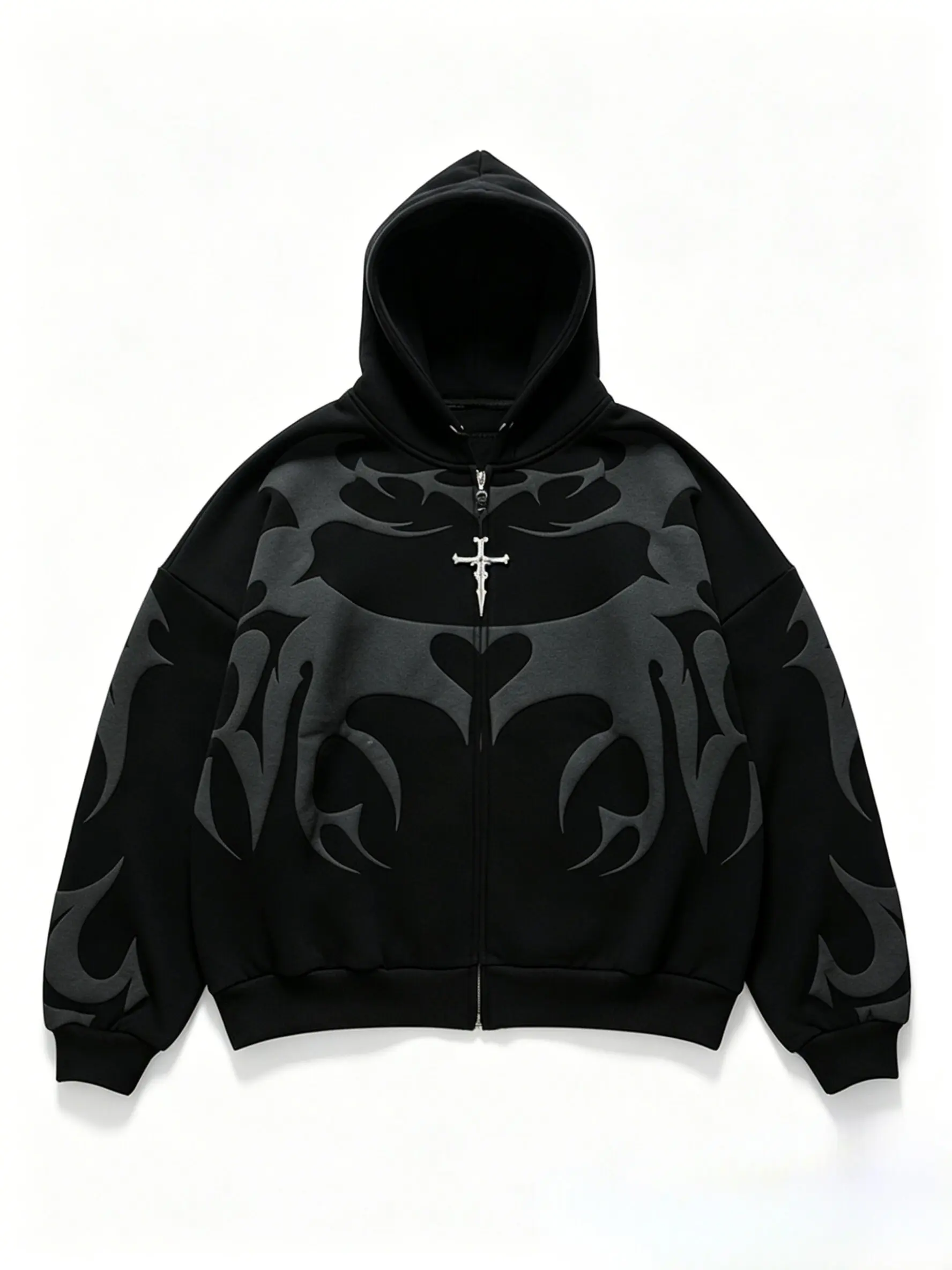 2025 Fall/Winter Y2K Men's Oversized Hoodie Cardigan with Long Sleeves Retro Graphic Foam Print Zip-Up Streetwear Essential Gift for Autumn/Winter Season Menswear Casual Fashion Love Stylish