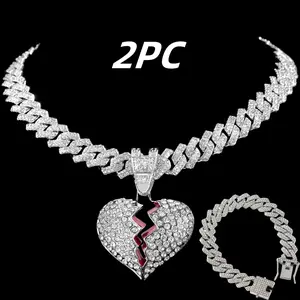 Broken Heart Pendant Necklace and Cuban Bracelet Set - Durable Cuban Link Necklace with Hip Hop Inspired Design for Men - Jewelry Accessories that Make a Statement