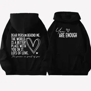 Women's Casual Hoodie - Heart & Letter Print Drawstring Pullover with Pocket, Drop Shoulder Long Sleeve Sweatshirt for Fall, Winter