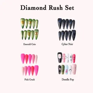 PetaLedge Reusable Stiletto Press On Nails Set – 1.26" Green Metallic Gradient Acrylic Press On Nails with Gold Studs, Pink Candy Stiletto Nails & Black Circuit Board Tech Nails, Plus 1.18" Medium Coffin Cute Cartoon Fake Nails | Handmade Press Nail Sets