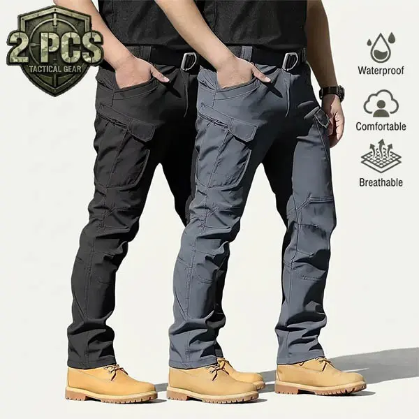 2PCS Men’s Tactical Pants – Stretch Waterproof Fabric, Durable Cargo Pants for Hiking, Casual Wear & Work, Multiple Pockets (No Belt)