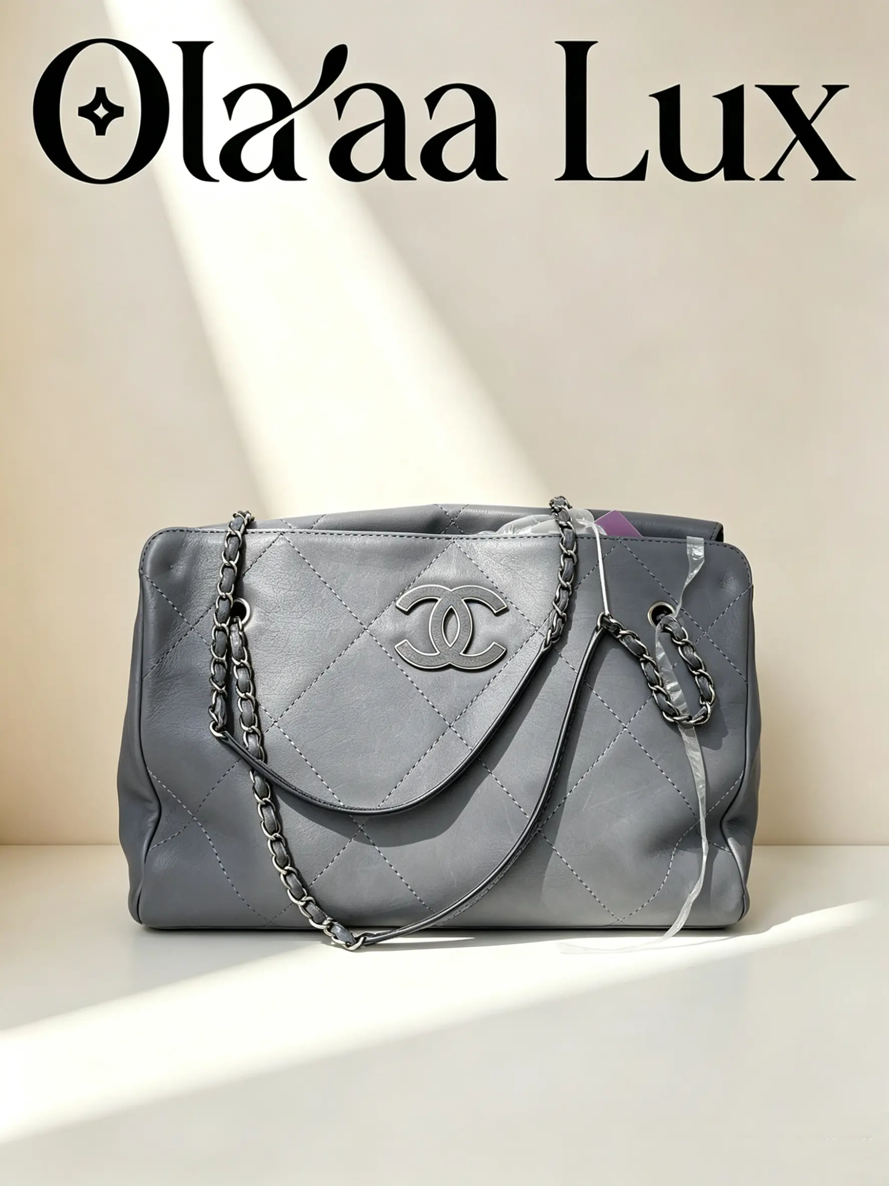 Pre-owned CHANEL Grey Calfskin Large Tote Silver CC Chain Shoulder Bag C19483379729