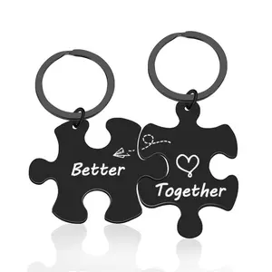 New Better Together Stainless Steel Puzzle Keychain Building Block Pendant Couple's Day Keychain