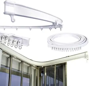 16.5 FT Bendable Curtain Track Ceiling,Mounted Straight Curved Ceiling Track Set Installation for Windows Curtain Room Divider - 5 Meter White