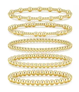 Women's 14K Gold-Plated Waterproof Round Bead Bracelet Minimalist Stackable Jewelry for Women Girls Trendy Fashionable Bangle for Parties Daily Life Perfect Gift for Daughters and Mothers