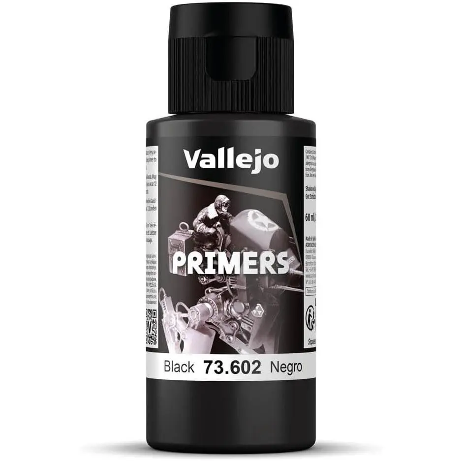 Vallejo - Surface Primer Color | Black Acrylic Primer 60 ml (2.02 fl.oz.) | Matte Finish and Fast Drying | Perfect for Airbrushing and Great Adhesion to Figurines and Scale Models