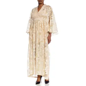 MORPHEW COLLECTION Beige Poly/Nylon Tropical Foliage Lace Kaftan