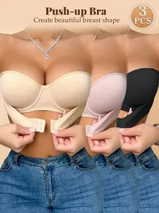 1/3PCS Strapless Anti-Sagging Bra Set - Front Closure Boost Lift, Back Closure, Non-Slip Stay-Put, Minimalist Style | Perfect for Wedding Season & Special Occasions