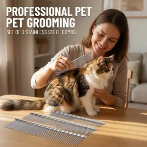 Pon Ywo Nree 3-in-1 Pet Care bathing Combs: Deshedding Tool, Dog Facial Groomer & Stainless Steel Lice Comb hair gift Animal massage brush Cat bath silicone essential grooming accessory vacuumbrush tick removal comb multifunctional shedding wooden handle