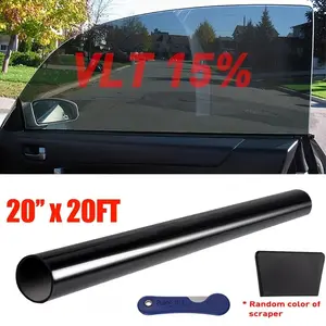 1pc 20" X 20Ft Uncut Roll Window Tint Film 5%/15%/20%/25% VLT, for Side Window UV Protection, Car Home Office Glass, Black Universal