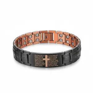 Men's Magnetic Bracelet with Cross Charm - Strong Magnetic Beads for, Adjustable Link Design - Daily Wear & Gift for Dad, Boyfriend (Halloween/Thanksgiving) - Durable Magnetic for Men