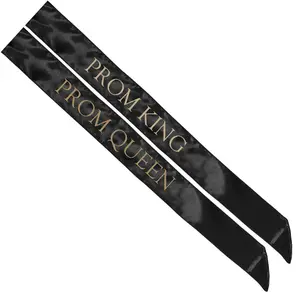 Anderson’s Black Satin Prom King and Queen Sashes, 3" x 72" Gold‑Imprinted Royalty Sashes for Prom Night Coronation and School Events, 2‑Piece Set