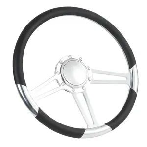 15.5" Polished Billet Steering Wheel Black Half Wrap Firebird Chevy