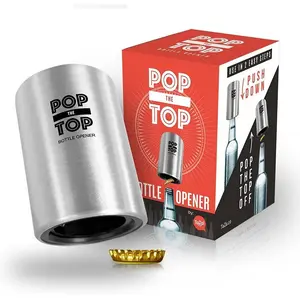 Beer Bottle Opener (Stainless): Automatic Bottle Cap Opener, Push Down Pop Off Bar Tool, Soda and Beer Cap Remover, Cool & Fun Gadget