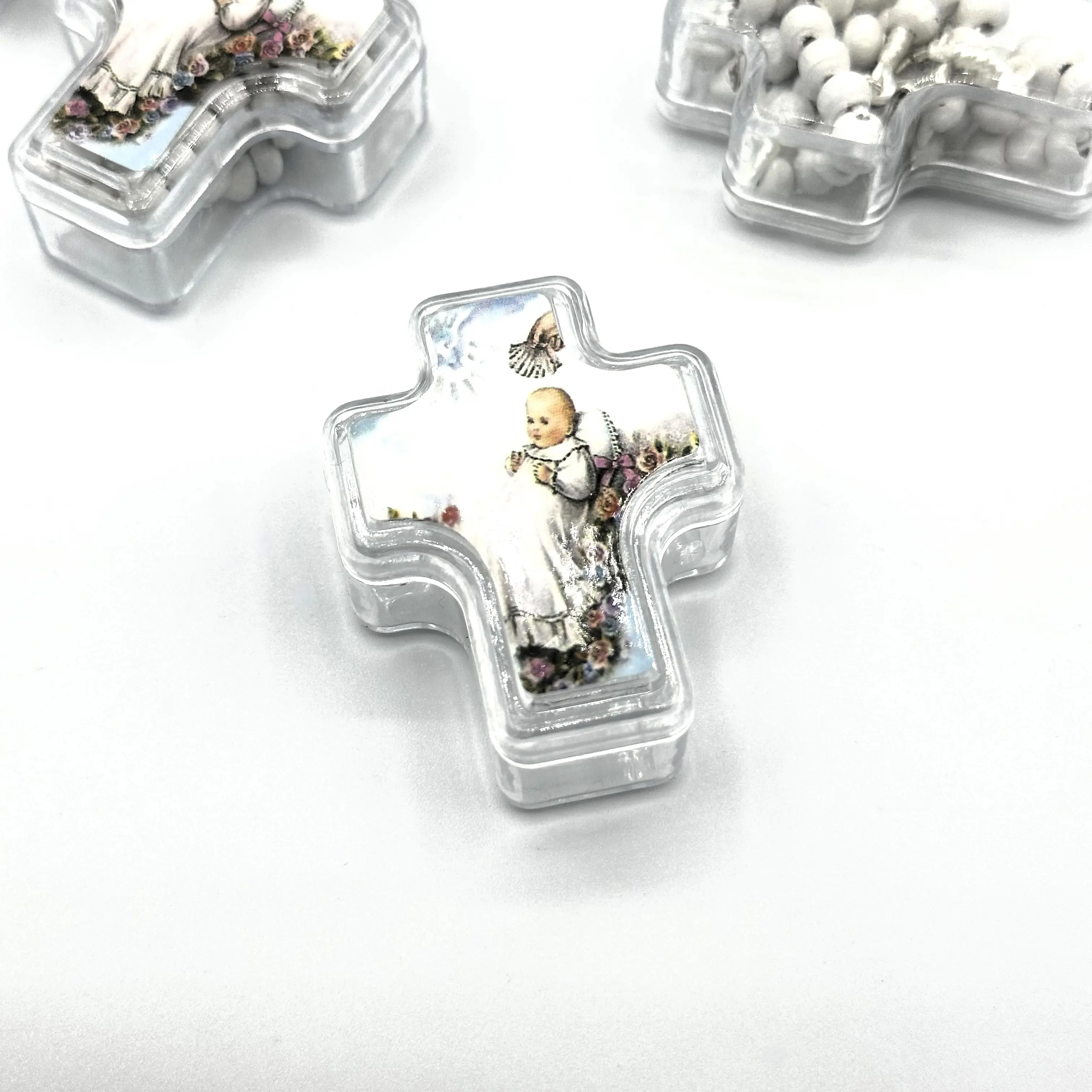 US LUOKASI 4/12pcs Baptism Favors White Beads Rosary in A Clear Plastic Cross Box Perfect for DIY Baptism Favors Holy Communions Recuerdo De Bautizo Quinceanera Christening Primera Communion Gifts Wedding Baby Shower Souvenirs