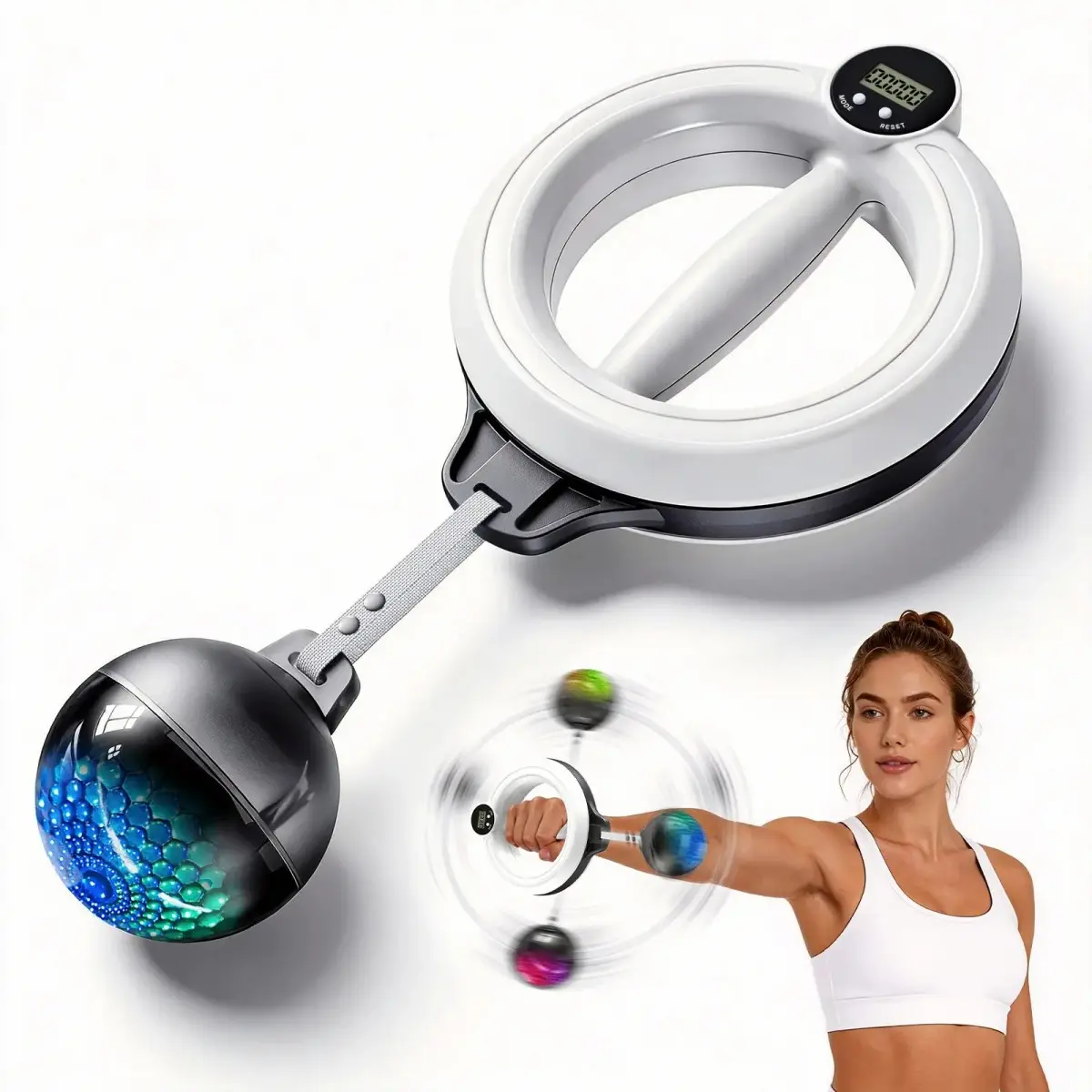 Grip Strengthener for Men and Women, 360-degree rotation Upper Body Strength Tool for Arms, Shoulders & Chest with LED Light Up, Portable Home and Gym Fitness Equipment