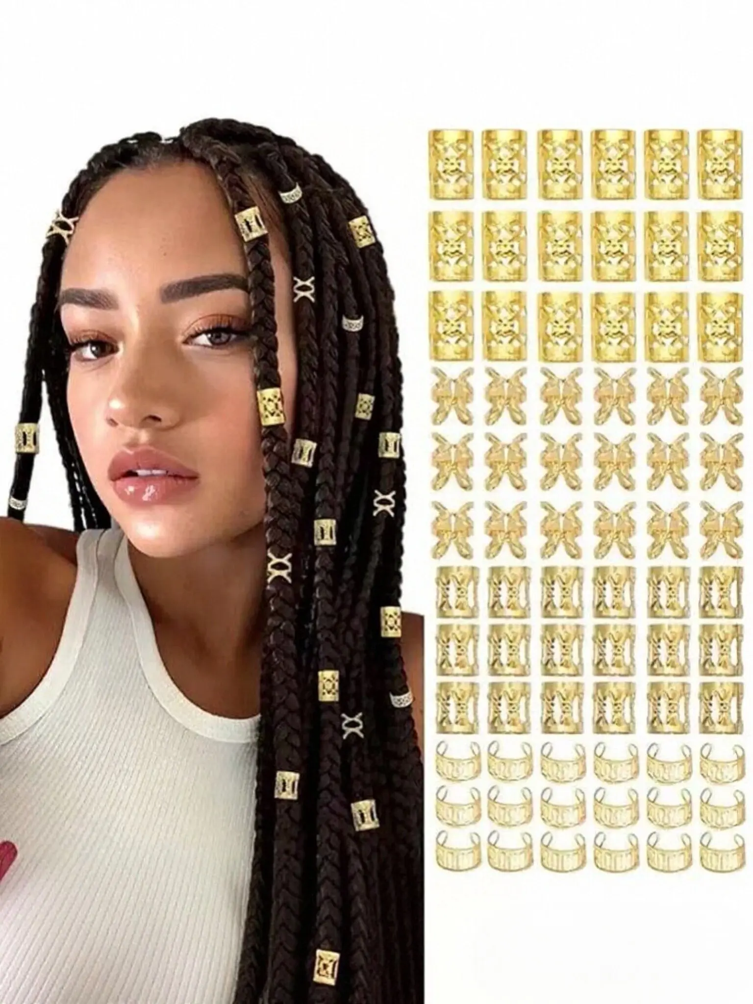 40 Pcs Mixed Braided Hair Accessories, European and American Style Unique Hair Rings, Hair Cones, Hair Beads, Street Dance Festival, Music Festival and Performance Hairstyles
