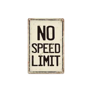 No Speed Limit Sign, Vintage Funny Metal-Sign, Square Decor Plaque for Garage, House Number Plate