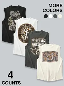 Men's Letter Print Tank Top, Regular Fit Casual Sleeveless Round Neck Top for Summer, Men's Top for Daily Wear, Costume