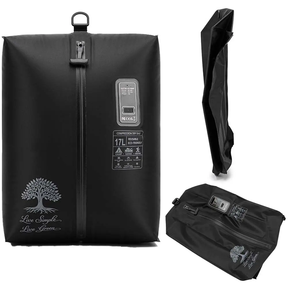 Dadamayar Dual Compression Storage Bag with Built-in Type-C Pump - Reusable Zippered, Heavy-Duty Zippered, Large Portable, 75% Space-Saving, Waterproof TPU, Airlock Sealing, Lightweight - 17L Black/25L for Travel Luggage Camping, Reusable Zippered Storage
