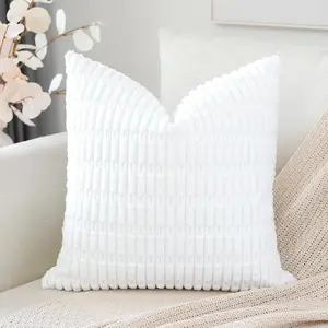 Corduroy Decorative Throw Pillow Covers 20x20 Inch Super Soft Boho Striped Square Pillow Covers Case Modern Cushion Covers for Sofa Couch Bedroom Car Decor Pure White