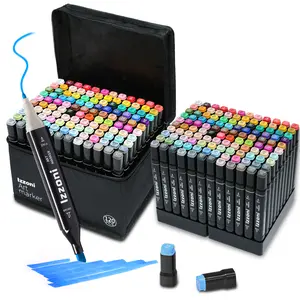 Double-ended alcohol markers - quick-drying permanent art markers, water-based ink, color-coded caps and storage box