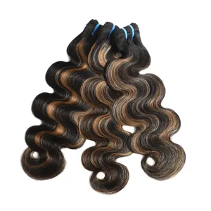 MISSTOO Brown Highlight Body Wave Human Hair Bundles Brazilian Remy Ombre Blonde Wavy Sew in Piano Color T1B/30 Human Hair Weave Bundles