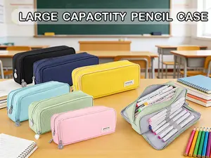 Large Pencil Case 3 Compartments Pencil Pouch Big Capacity Pencil Bag Oxford Stationery Storage Pen Bag Cosmetic Makeup Pouch for Women Girls